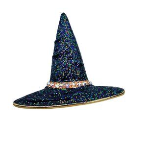 Vintage Kirks Folly Gold Tone AB Rhinestone Halloween Witch Hat Brooch (5961)